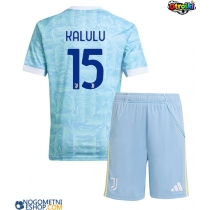 Otroški Nogometni dresi Juventus Pierre Kalulu #15 Gostujoči 2025-26 Kratek Rokav (+ Kratke hlače)